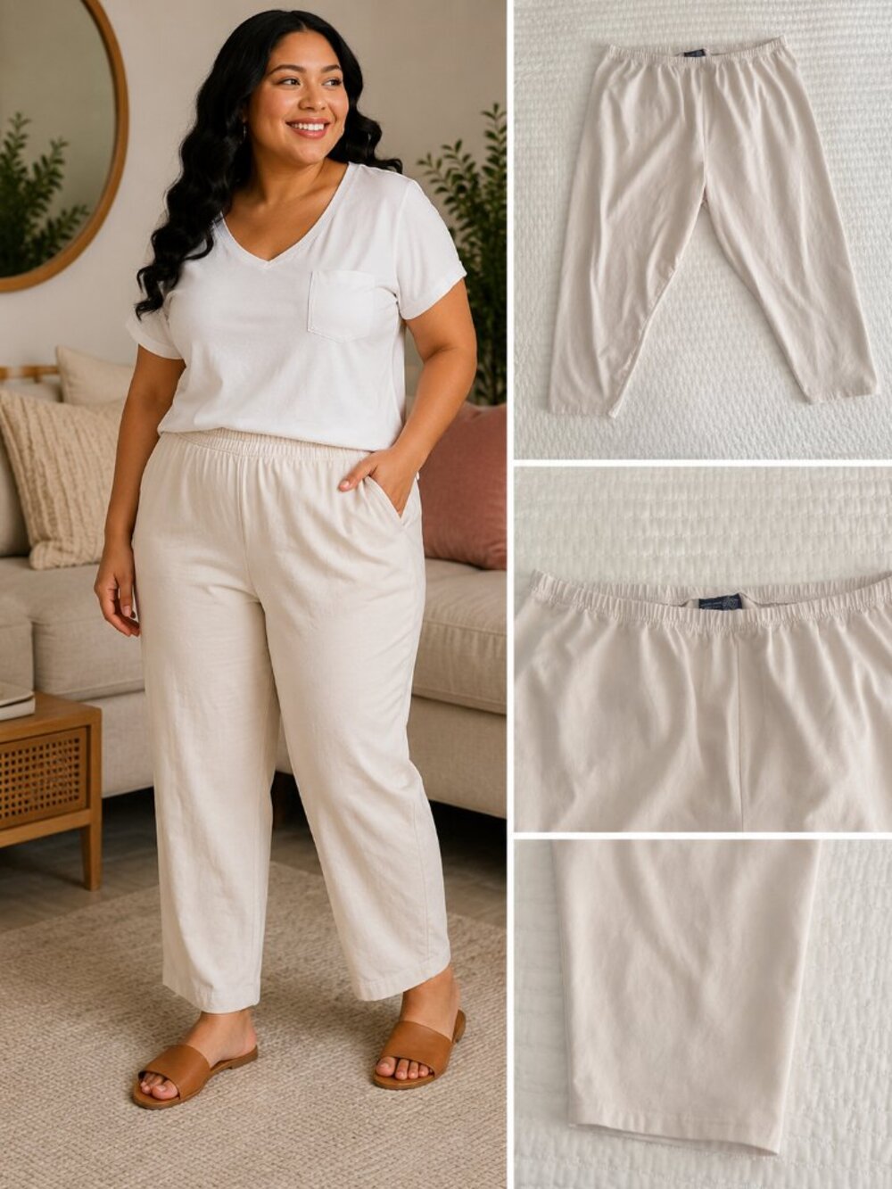 Venezia White Pull-On Crop Pants | Soft Knit Lounge Pants | Plus Size 26/28